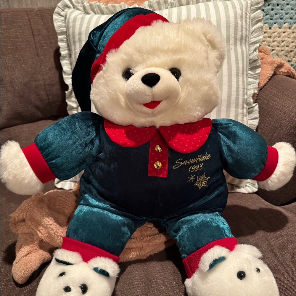 Festive 1993 Plush Bear with Red and Green Outfit